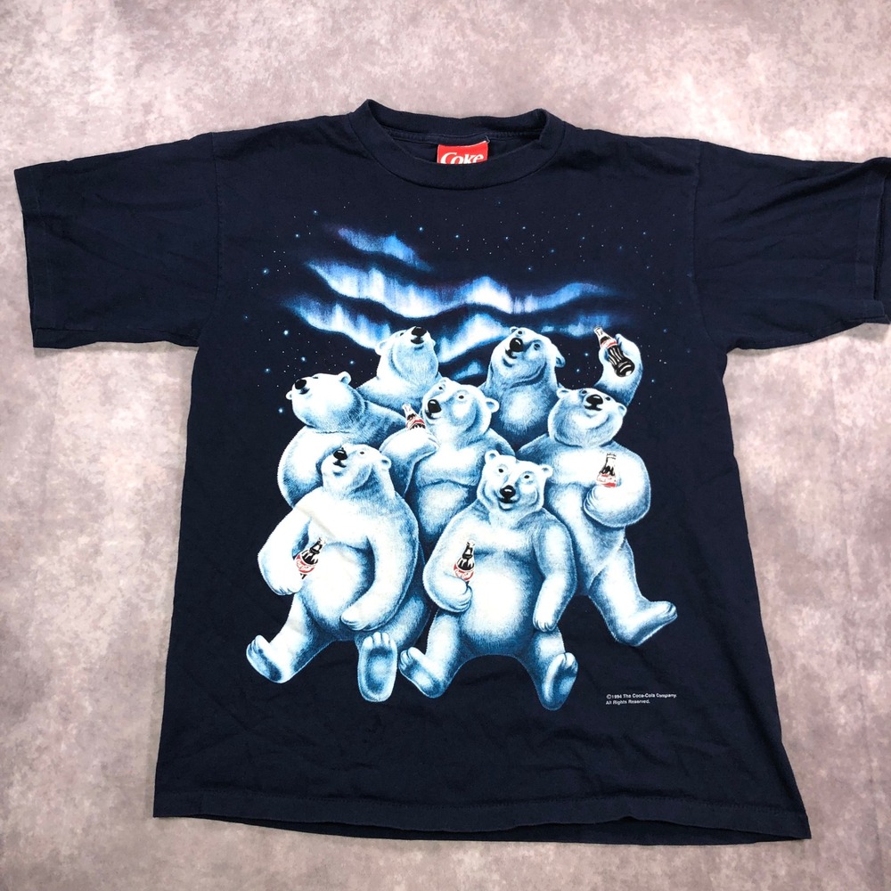Vintage 1994 Coca-Cola Polar Bears T-Shirt Large Navy Blue Made in USA 90s Coke
